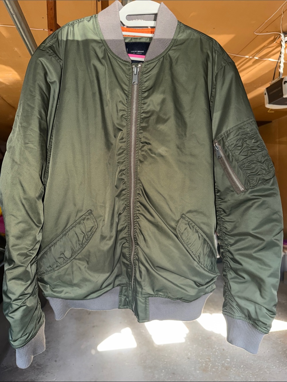 Lucky Brand Olive Green Bomber Jacket with Grey Ribbed Trim